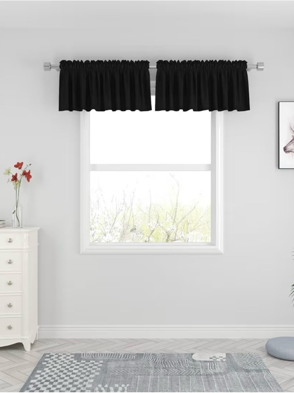 Black Window Valance Curtain Topper